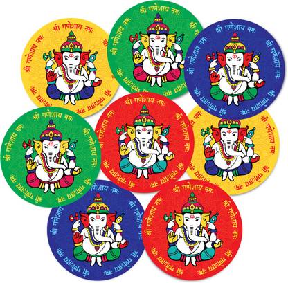 weRevel 5.08 cm Shri Ganesha Decorative Stickers, Matte Finish Paper, 40 Pieces, 2 in, 4 Unique Designs Self Adhesive Sticker