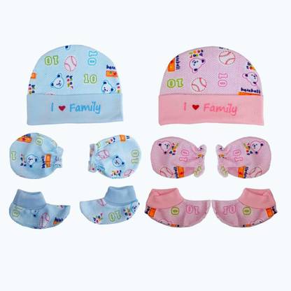 Fareto New Born Baby Combo Of Baby Mittens, Caps & Booties( Pack Of 2)(0-3 Months)