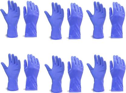 MDP Sales Flock line Reusable Rubber Hand Gloves (Blue) - 6pc Wet and Dry Glove Set