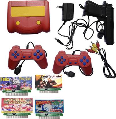 VK MART gaming console NA GB with 1x Game Console, 2x Game Joysticks,1xCharger, 1xGun, 4x cassettes LIKE FELIX CAT,CASTLEVANIA,DOUBLE DRAGON,CARNOVE