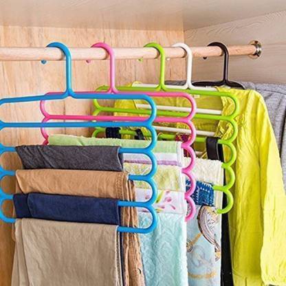 JAINEX 5 Layer Closet Organizer Space Saving Plastic Multi-Functional Storage Wardrobe Clothes Organizer Hanger for Shirts, Pants, Skirts Plastic Shirt Pack of 5 Hangers For  Shirt