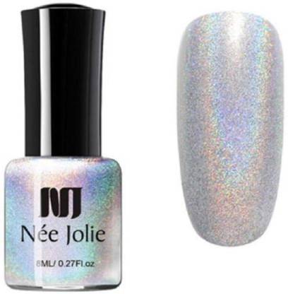 Nee Jolie 8 ml Silver holographic chrome nail paint polish silver