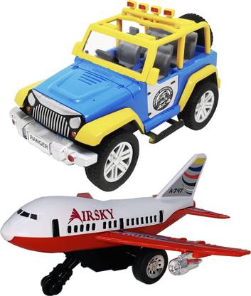 Miniature Mart Pack Of 2 Small Size Of Made Of Plastic Indian Vehicle models Ranger Adventure Mini jeep +Mini Jet -plane Toy Mini Models With Pull Back & Go Mini Size Toys for Kid| Jeep For Boys | Children Playing Toy Car for Babies | Use As Showpieces [2 Combo Offer] [Small Size Toy Jeeps And Plane