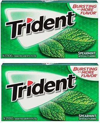 TRIDENT Spearmint Imported Gum , 14 Sticks ( Pack of 2 ) spearmint Chewing Gum