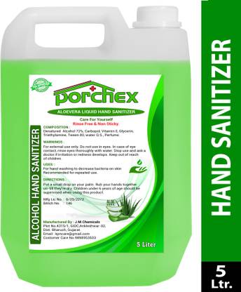 Porchex Aloe Vera Based Liquid 72% Alcohol Based (Kills 99.99% Germs & Flu Viruses) Can  Anti-Bacterial  Hand Sanitizer Can