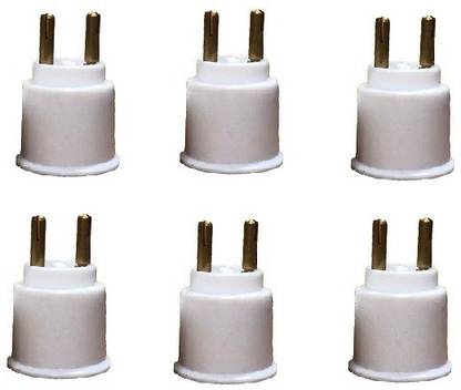 SEAHAVEN 2 Pin to E27 Screw Base Socket Ceramic Lamp Holder Light Bulb Adapter (White, 6-Piece) Plastic, Brass Light Socket
