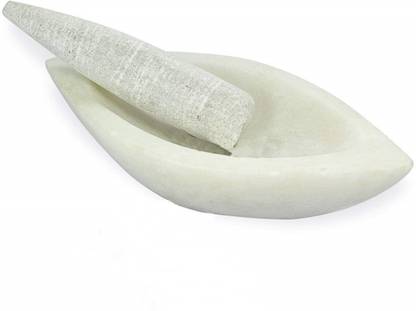 Feelorna White Marble Boat Shape Medicine Herb Crusher/Imam Dasta/Mortar and Pestle Set/Ohkli Musal/Kharal/Idi Kallu/Khal Musal/Khalbatta/Spice Grinder -7 Inch Marble Masher