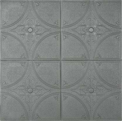 KAAF 77 cm 3D Brick Wall Stickers - PE Foam Self Adhesive Wallpaper for Kitchen - 3D Wallpapers for Walls Bedroom - Sofa Background Wall Decoration Room Wallpaper - Thick 10mm Wall Papers (Pack of 1) - Grey Self Adhesive Sticker