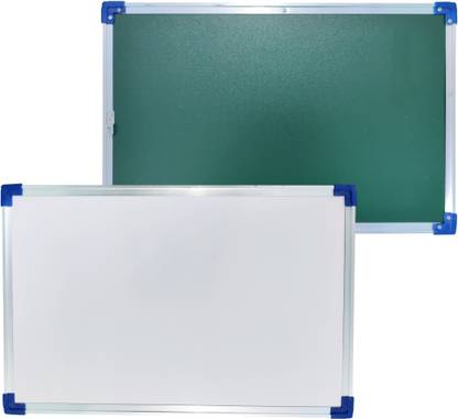 ESCAPER Double Sided (1 x 1.5 Feet) Non Magnetic WHITEBOARD (Marker Board) & GREENBOARD (Chalk Board) Both Side Writing Boards, One Side White Marker and Reverse Side Chalk Board Surface Reversible Cardboard 1 x 1.5 Feet Whiteboards