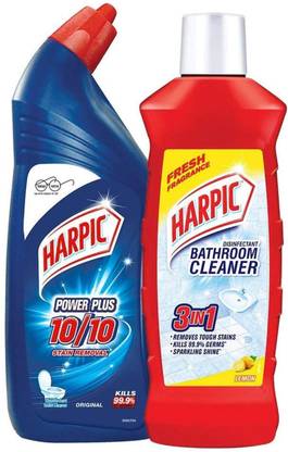 Harpic 500 ml Lemon Bathroom Cleaner & 500 ml Power Plus Regular Liquid Toilet Cleaner (1 L) lemon