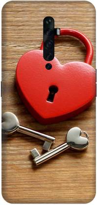 UMPRINT Back Cover for Oppo Reno 2z Heart Lock Red Key Printed Back Cover