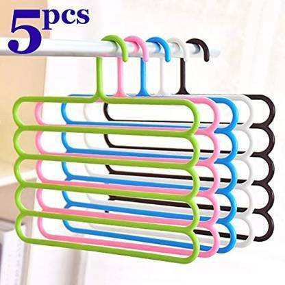 whitekrafts 5 Layer Pants Clothes Hanger Wardrobe Storage Organizer Rack (Set of 5 Plastic Trousers Pack of 5 Hangers For  Trousers