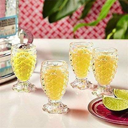 GML Enterprise (Pack of 6) Pineapple Shape Glass Storage Glas with airtight Gold lid - 250 ml Glass Grocery Container (Pack of 6 Clear) - 400 ml Glass Grocery Container (Pack of 6, Clear) Glass Set Water/Juice Glass