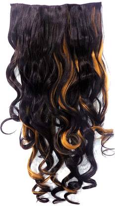Glorious Hub 5 Clips Based Curly Golden Highlight  Extension, Pack of 1 Hair Extension