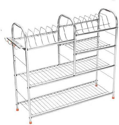 Zobby Utensil Kitchen Rack Steel 4 Shelf Dish Rack U Design| Modular Kitchen Utensils Rack | 24 L x 24 H inch Storage Basket