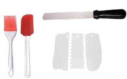 MOREL KITCHEN TOOL SET combo COMBO STEEL SPATULA FOR ICING SMOOTHING, 3 SCRAPPERS FOR CAKE DECORATION AND DESIGNING AND SILICONE OILING BRUSH, SILICONE SPATULA KITCHEN TOOL SET Kitchen Tool Set