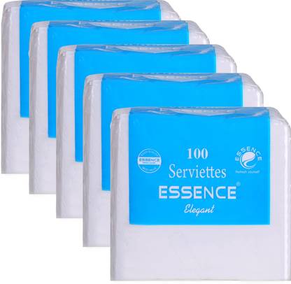 ESSENCE Tissue Paper Napkins Plain Table Top Napkins Blue - 100 Serviettes (Pack of 5) Blue Paper Napkins