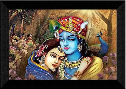 lvy Beautiful Radha Krishna Wall Painting Special Effects Synthetic Solid Wooden Digital Reprint 8 inch x 12 inch Painting