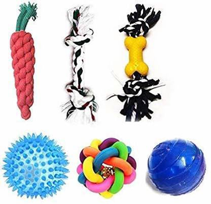 DogTrust Cotton Thee Rope Toys with LED, Sound Ball for Puppy (Combo Pack of 6) Cotton, Rubber Chew Toy, Squeaky Toy, Ball For Dog