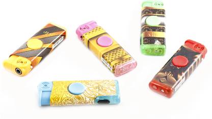 ASRAW Refillable Lighter - Pack of 5 Windproof Jet Flame Pocket Lighter with Multi color LED Light and Fidget Spinner - Jet Flame Pocket Lighter Pocket Lighter