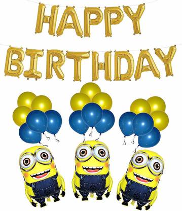Anayatech Minion theme happy birthday balloon decoration(pack of 50)