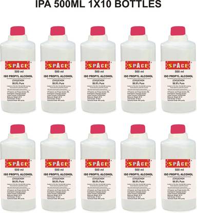 SPACE Isopropyl Alcohol 99% 5000ml Cleaner/Cleaning Solution to Clean Computer/Mobiles/Laptops/ LCD Monitors & Electronic Services -1X10 PACKS OF 500ML for Computers, Gaming, Laptops, Mobiles