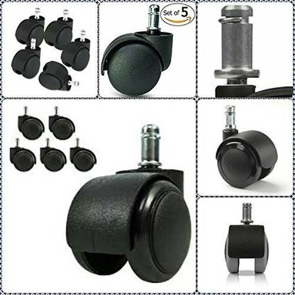 Seltos Office Chair Wheels Heavy Duty Pin Type ,Set of 5 Black, Load Capacity- 250 kg Fixed Furniture Caster