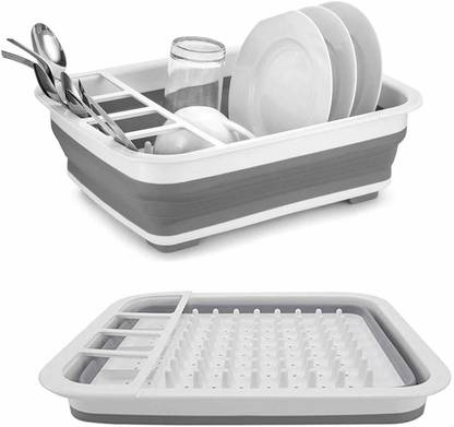 bharat shopping hub Utensil Kitchen Rack Plastic Drain Sink Storage Basket Multi Function Folded Dish Tub