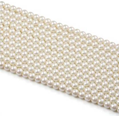SUKHAD Golden Spherical Glass Pearl white (8 mm) (1 String) - for Jewellery Making, Beading, Art and Craft moti , Rakhi Making