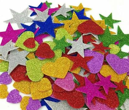 Zintalic Mixed Shaped Glitter Eva Foam Self Adhesive Stickers for Art & Craft, Card Making, Scrapbooking, Paper Decoration, School Crafts for Kids(Set of 60 Pieces)