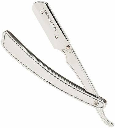 United Silver Stainless Steel Straight Barber Folding Hair Salon Razor, Men