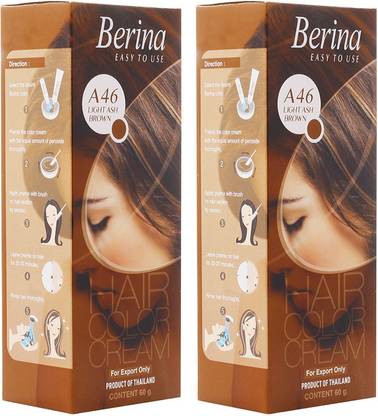 Berina A46 Light Ash Brown Hair Color Cream 60gm , Light Ash Brown, Pack of 2 , Light Ash Brown