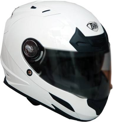THH HELMETS TS-43 Plain Full Face Double Shield Helmet (White, Glossy, Large) Motorbike Helmet