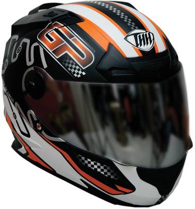 THH HELMETS TS-43 GP Full Face Double Shield Helmet (Black/Orange, Matt, Large) Motorbike Helmet