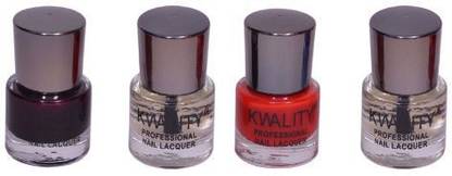 Kwality Maroon,Nude,Bright Red,Nude Color Nail Polish (Pack of 4) Maroon, Nude, Bright Red, Nude