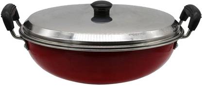 Trilonium Pre-Seasoned Mild Carbon Steel 9.2 inches Deep Kadhai 23.5 cm diameter with Lid 2 L capacity
