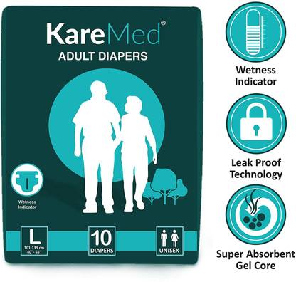 Kare Med Adult Diaper Large ,Waist Size 101-139cm (40"-55") ,40 Pcs Adult Diapers - L