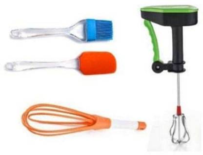 RAJJA Combo Of Silicone Brush and Spatula ,Whisk and Hand Blender Kitchen Tool Set