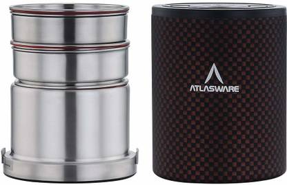 Atlasware Stainless Steel Leak Resistant Leak Proof Unique Insulated Lunch Box 3 Containers Lunch Box