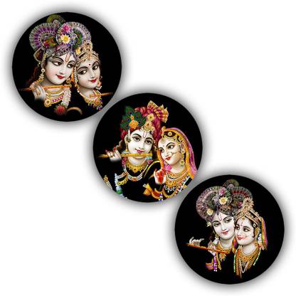 Janki Modern Art Radha Krishna Love 3 Piece Set of 3 Round 6mm MDF Wall Paintings Digital Reprint 12 inch x 12 inch Painting