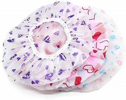 AVEU Reusable Printed Shower Cap with Elastic Band for Home Use/Salons/Spa/Hair Treatment/Beauty Parlours for Both Men and Women Bathing Accessor (Multicolour) -Set of 3 Pieces