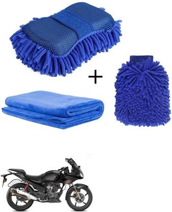 COMBOKING Bike Cleaning Combo - Chenille Microfiber Car Wash Sponge and Gloves - Pack of 3 -Hero Karizma Combo