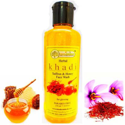 Khadi Rishikesh Herbal Saffron honey face wash,gives you a fairness & clearer complexion,facial skin & soft glowing skin,rich in vitamin c,vitamin e,enhance,immune system,boys & girls and men & women (210 ml) Face Wash
