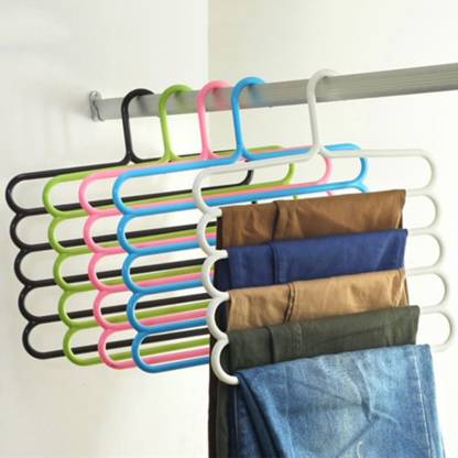 onekart store Multi Purpose Hanger - Tie Hanger - 5 Layer - Space Saver - High Quality Plastic - Pack of 5 Plastic Hanger (Multicolor) Plastic Dress Pack of 5 Hangers For  Dress