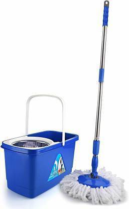 cello Super Clean 360 Degree Plastic Bucket Spin Mop with 2 refill (Blue) Mop Set