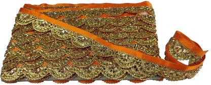 Utkarsh CWG0065-01 Nug Stone Women's Orange And Golden Gota Patti Laces and Borders for Bridal Dresses Suits Sarees Falls Lehengas Embroidery Trim Designing Embellishment Craftworks Lace Reel