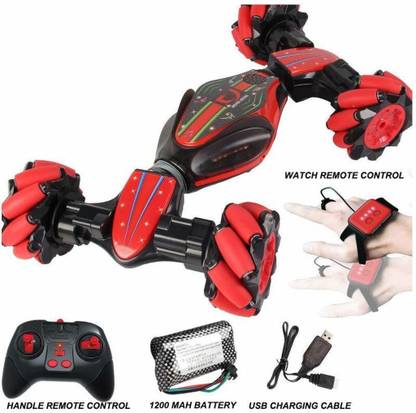 unique star Gesture Sensing Stunt Remote Control car Toy Traverse Crab Dancing Stunt Car Rechargeable 4WD Gesture Controlled 360°Twisting Off-Road All-Terrain Vehicle with Lights & Music (red) (black)