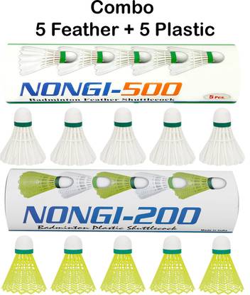 Nongi Combo Feather Plastic Shuttle  - White, Yellow