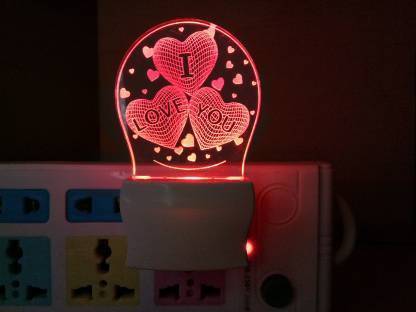 Shubh Creation love 3 heart symbol 3D night lamp Night Lamp