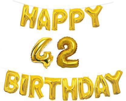 Offer99 Solid Happy Birthday with Number " 42 " Decoration Golden Foil Balloons for Birthday/Party & Decorations Letter Balloon Letter Balloon